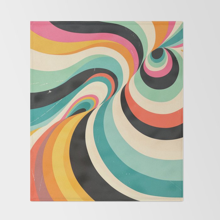 Abstract Retro Swirl 70s Mid-Century Curves Throw Blanket Gallery Image 2