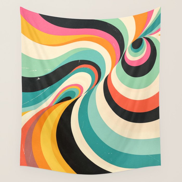 Abstract Retro Swirl 70s Mid-Century Curves Wall Tapestry Gallery Image 4