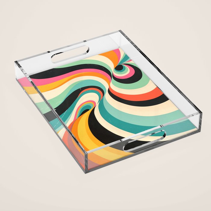 Abstract Retro Swirl 70s Mid-Century Curves Acrylic Tray Gallery Image 1