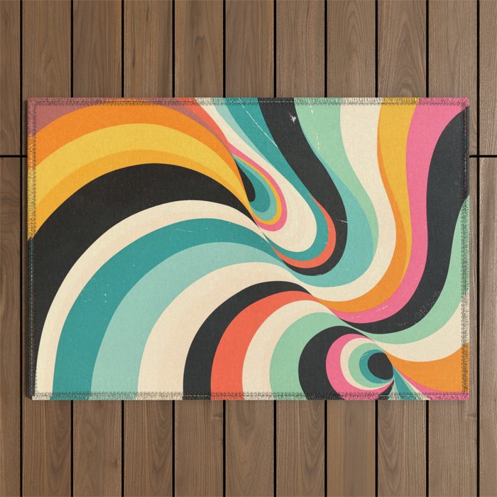 Abstract Retro Swirl 70s Mid-Century Curves Outdoor Rug Gallery Image 1