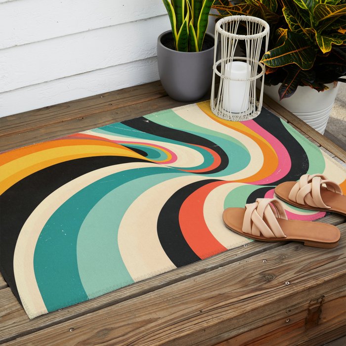 Abstract Retro Swirl 70s Mid-Century Curves Outdoor Rug Gallery Image 2