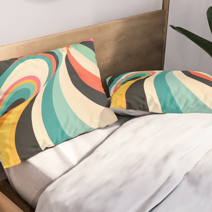 Abstract Retro Swirl 70s Mid-Century Curves Pillow Sham Gallery Image 2