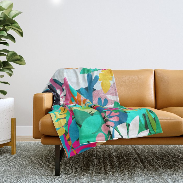 The Black Panther, Tropical Jungle Watercolor Painting, Botanical Forest Colorful Bohemian Illustration, Tiger Leopard Cheetah Animals Throw Blanket Gallery Image 1