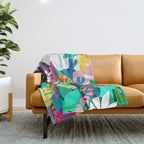 The Black Panther, Tropical Jungle Watercolor Painting, Botanical Forest Colorful Bohemian Illustration, Tiger Leopard Cheetah Animals Throw Blanket Gallery Image 1