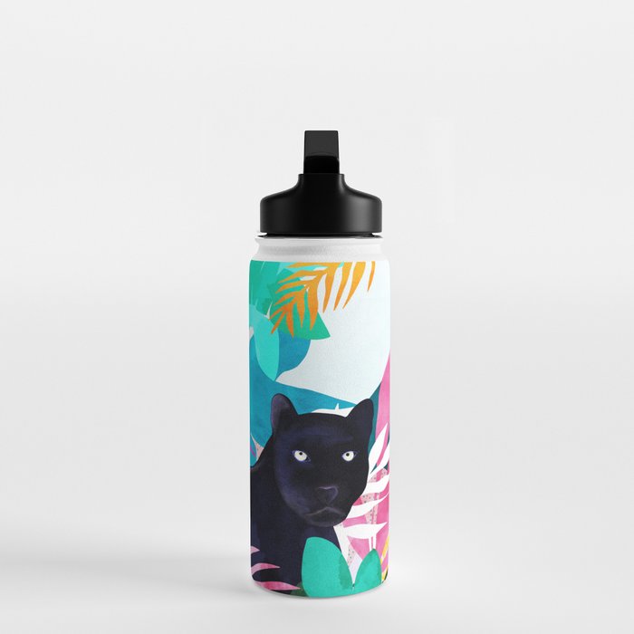 The Black Panther, Tropical Jungle Watercolor Painting, Botanical Forest Colorful Bohemian Illustration, Tiger Leopard Cheetah Animals Water Bottle Gallery Image 3