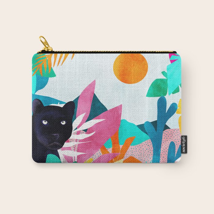 The Black Panther, Tropical Jungle Watercolor Painting, Botanical Forest Colorful Bohemian Illustration, Tiger Leopard Cheetah Animals Carry All Pouch Gallery Image 1