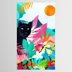 The Black Panther, Tropical Jungle Watercolor Painting, Botanical Forest Colorful Bohemian Illustration, Tiger Leopard Cheetah Animals Tablecloth Gallery Image 2