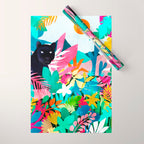 The Black Panther, Tropical Jungle Watercolor Painting, Botanical Forest Colorful Bohemian Illustration, Tiger Leopard Cheetah Animals Wrapping Paper Gallery Image 1
