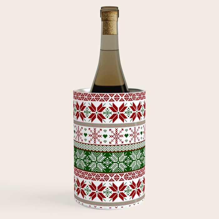 Green & Red Winter Fair Isle Wine Chiller Gallery Image 1