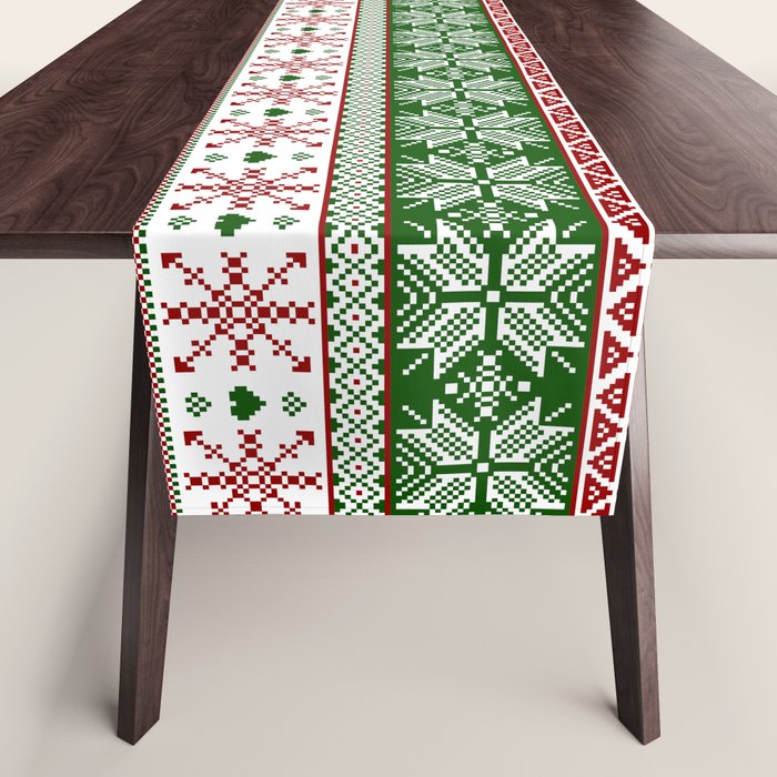 Green & Red Winter Fair Isle Table Runner Gallery Image 1