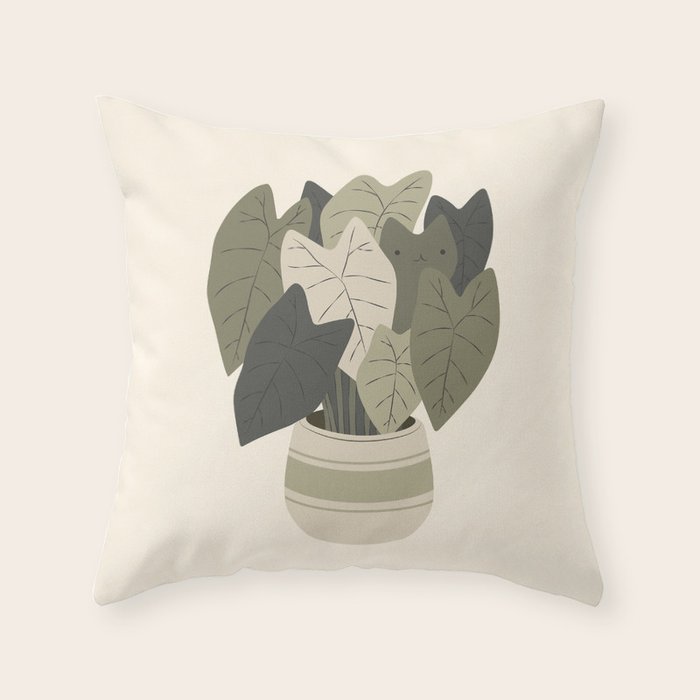 Cat and Plant 44 Throw Pillow Gallery Image 1