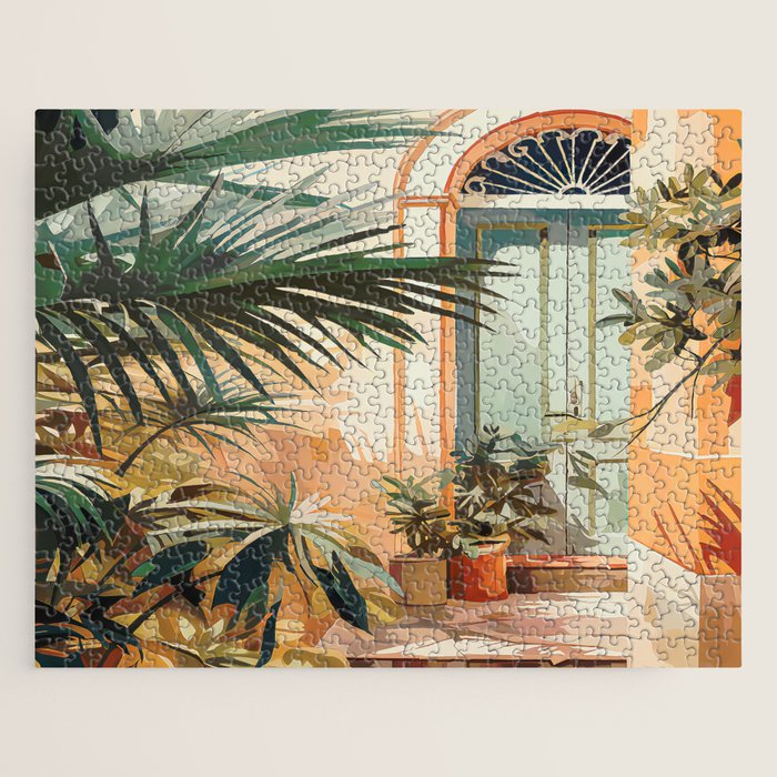 Villa Courtyard Mediterranean Art Jigsaw Puzzle Gallery Image 1