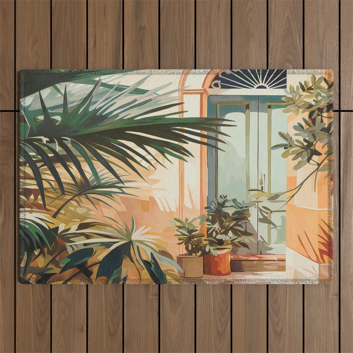 Villa Courtyard Mediterranean Art Outdoor Rug Gallery Image 1