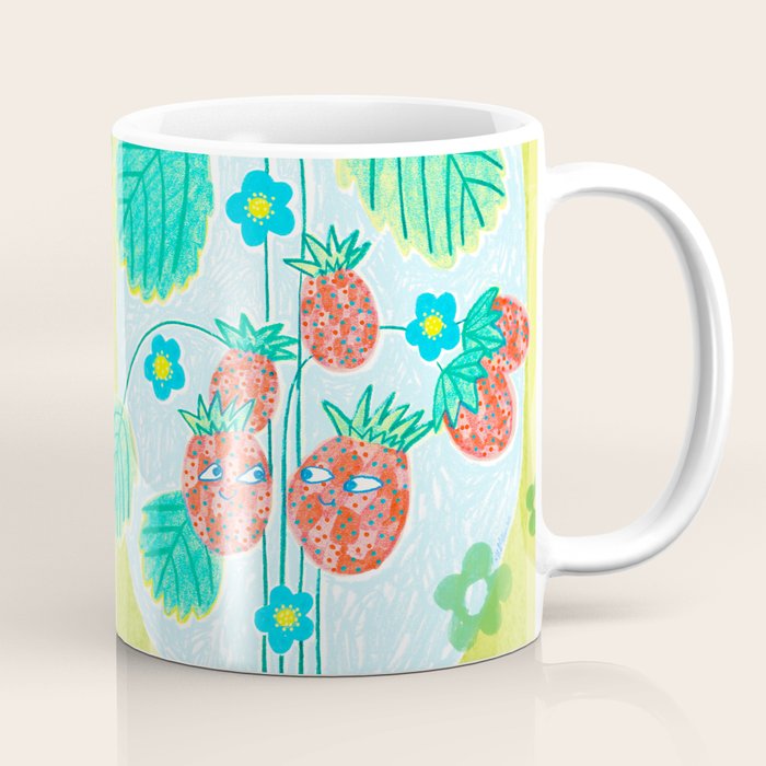 Sweet Strawberry Plant Friends in Lime & Pink Coffee Mug Gallery Image 1