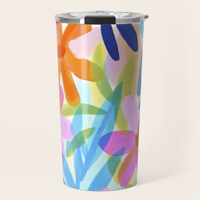 Sunny Day Bold Abstract Florals Multicolor Cheerful Summer Pattern Travel Mug Gallery Image 1