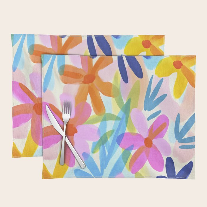 Sunny Day Bold Abstract Florals Multicolor Cheerful Summer Pattern Placemat Gallery Image 1