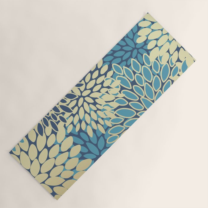 Christmas, Flower Garden, Gold and Blue, Floral Prints Yoga Mat Gallery Image 1