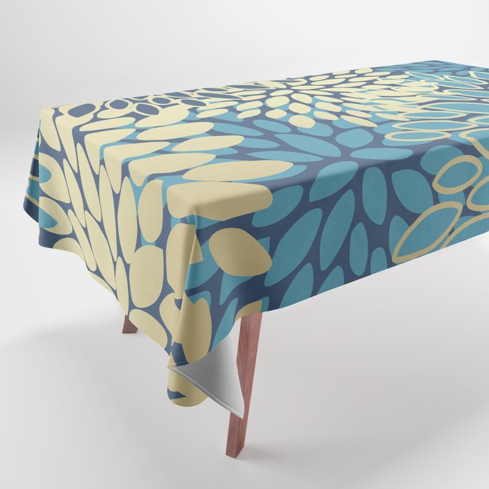 Christmas, Flower Garden, Gold and Blue, Floral Prints Tablecloth Gallery Image 1