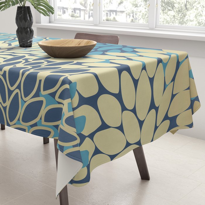 Christmas, Flower Garden, Gold and Blue, Floral Prints Tablecloth Gallery Image 3