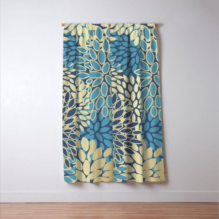 Christmas, Flower Garden, Gold and Blue, Floral Prints Window Curtain Gallery Image 3