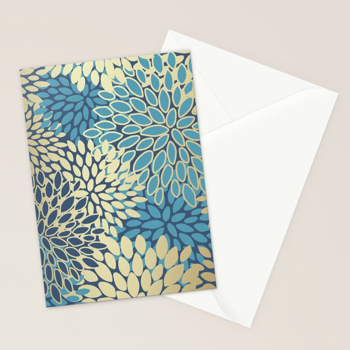 Christmas, Flower Garden, Gold and Blue, Floral Prints Stationery Card Gallery Image 2