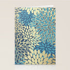 Christmas, Flower Garden, Gold and Blue, Floral Prints Stationery Card Gallery Image 2