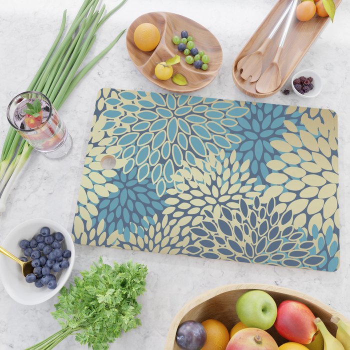 Christmas, Flower Garden, Gold and Blue, Floral Prints Cutting Board Gallery Image 2