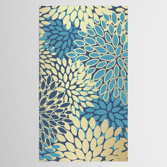 Christmas, Flower Garden, Gold and Blue, Floral Prints Tablecloth Gallery Image 2