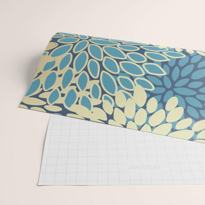 Christmas, Flower Garden, Gold and Blue, Floral Prints Wrapping Paper Gallery Image 2