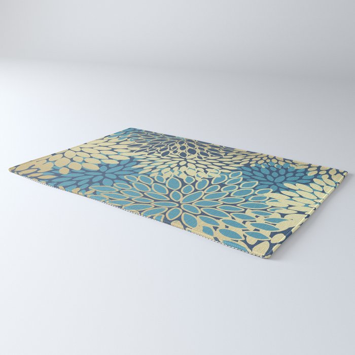 Christmas, Flower Garden, Gold and Blue, Floral Prints Rug Gallery Image 3
