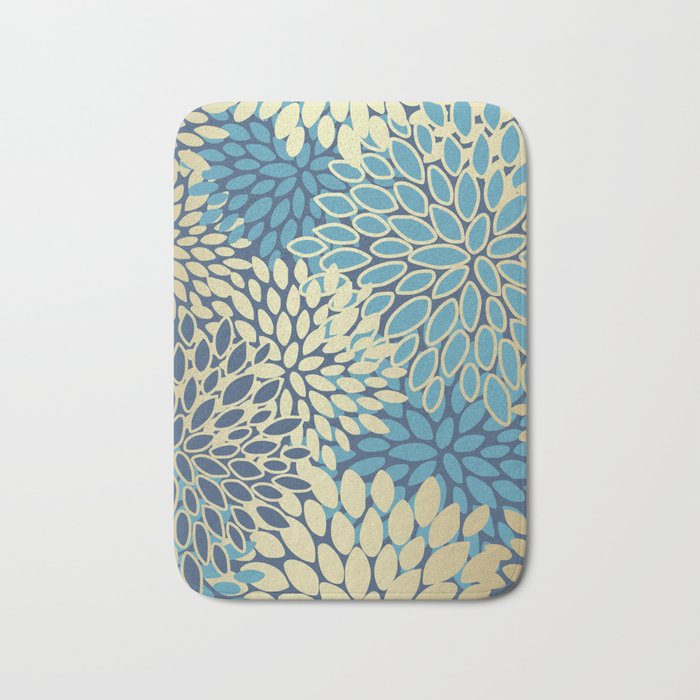 Christmas, Flower Garden, Gold and Blue, Floral Prints Bath Mat Gallery Image 1