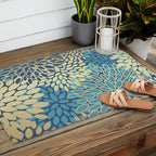 Christmas, Flower Garden, Gold and Blue, Floral Prints Outdoor Rug Gallery Image 2