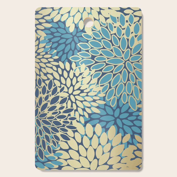 Christmas, Flower Garden, Gold and Blue, Floral Prints Cutting Board Gallery Image 1