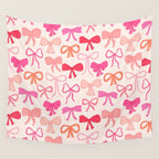 Ribbons and bows sweet coquette style hand drawn pattern Wall Tapestry Gallery Image 4