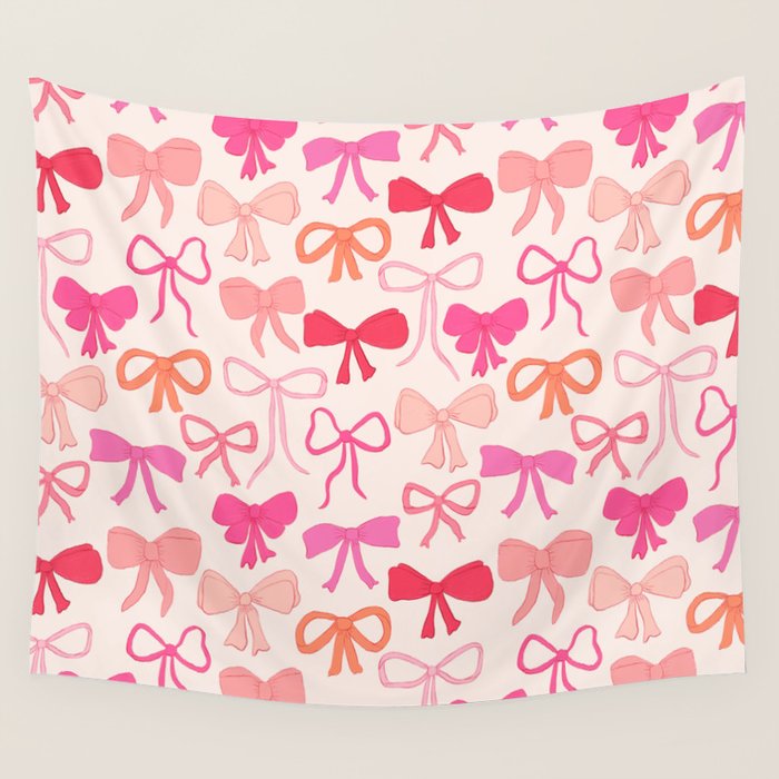 Ribbons and bows sweet coquette style hand drawn pattern Wall Tapestry Gallery Image 4