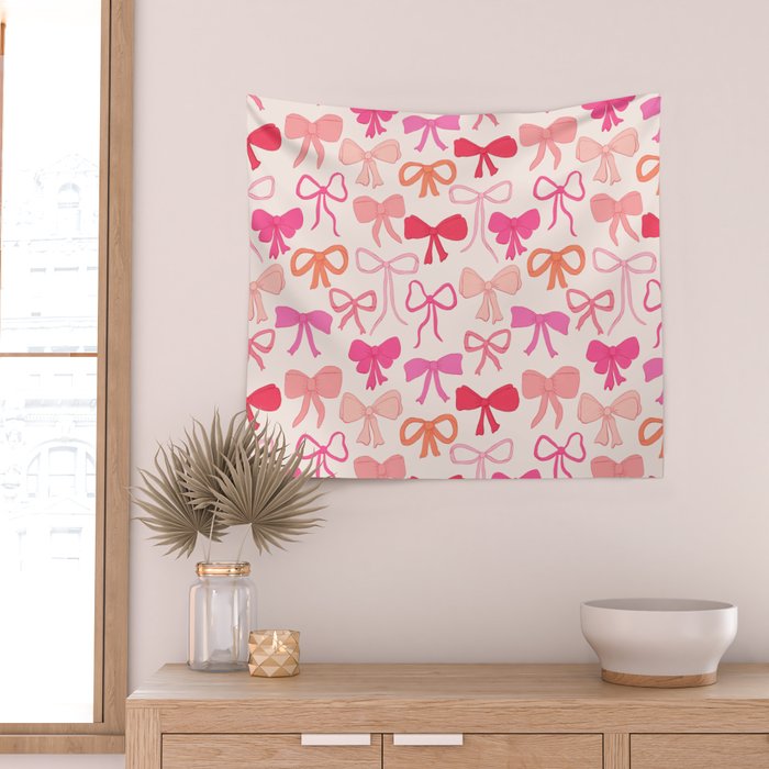 Ribbons and bows sweet coquette style hand drawn pattern Wall Tapestry Gallery Image 2