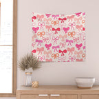 Ribbons and bows sweet coquette style hand drawn pattern Wall Tapestry Gallery Image 2