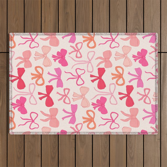 Ribbons and bows sweet coquette style hand drawn pattern Outdoor Rug Gallery Image 1