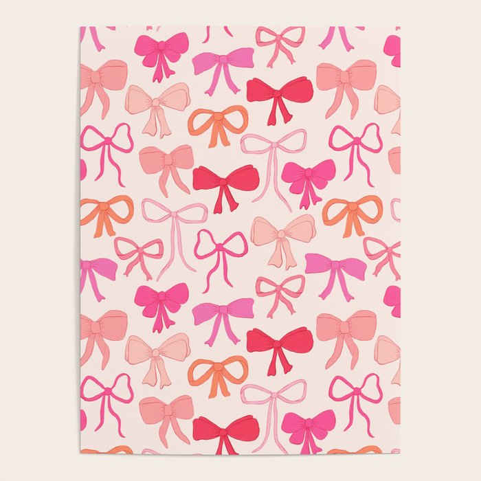 Ribbons and bows sweet coquette style hand drawn pattern Poster Gallery Image 4