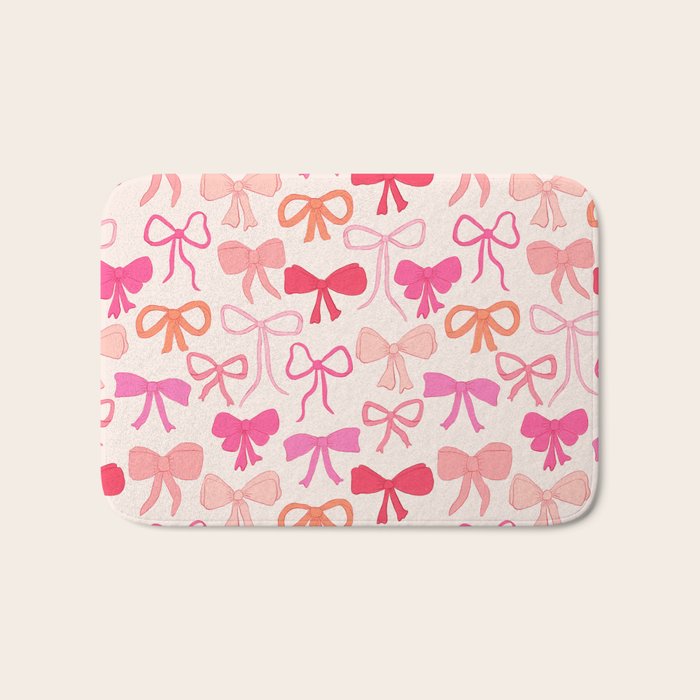 Ribbons and bows sweet coquette style hand drawn pattern Bath Mat Gallery Image 1