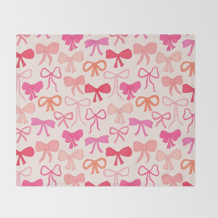 Ribbons and bows sweet coquette style hand drawn pattern Throw Blanket Gallery Image 2