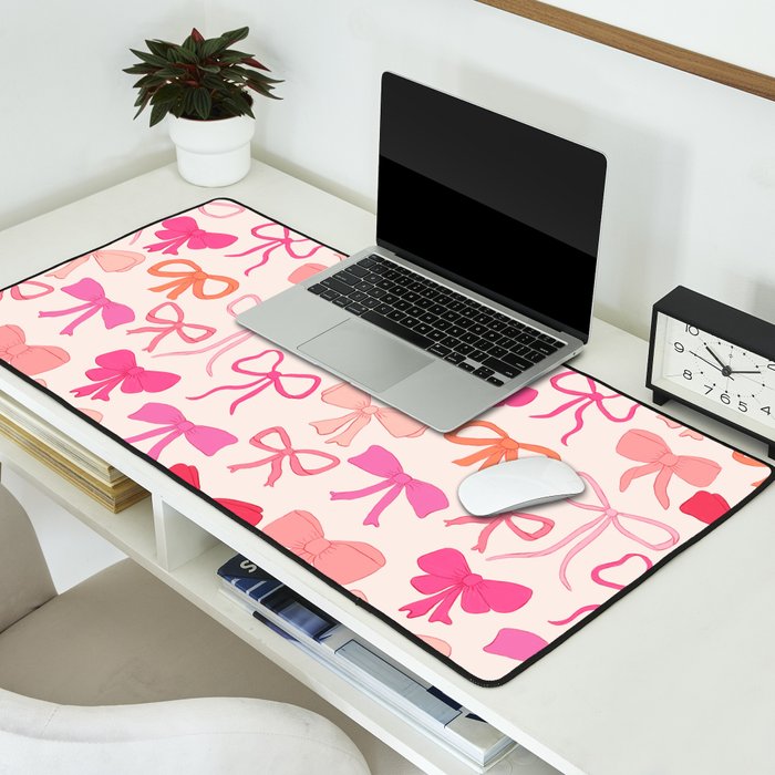 Ribbons and bows sweet coquette style hand drawn pattern Desk Mat Gallery Image 2