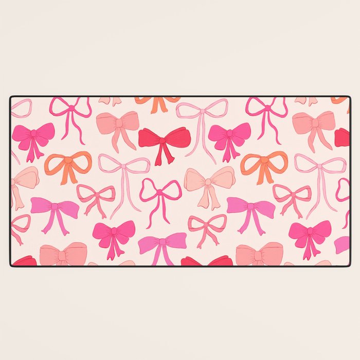 Ribbons and bows sweet coquette style hand drawn pattern Desk Mat Gallery Image 3