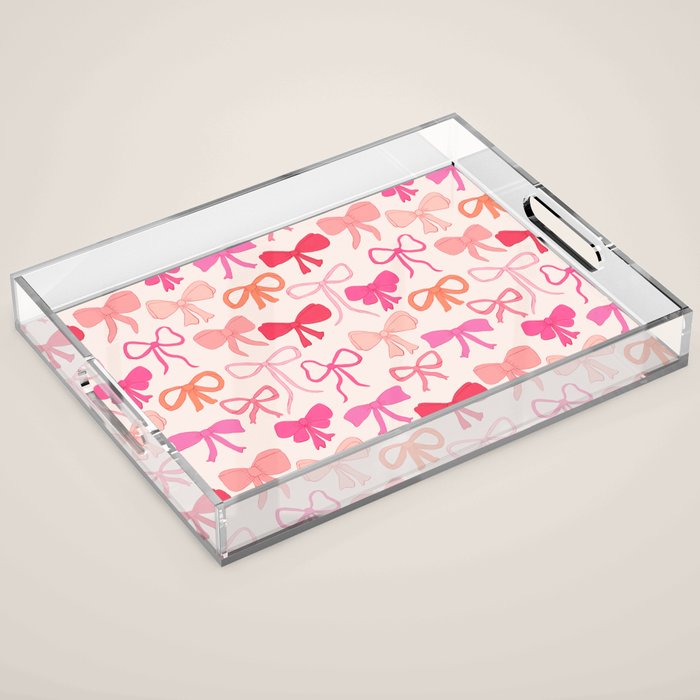 Ribbons and bows sweet coquette style hand drawn pattern Acrylic Tray Gallery Image 1