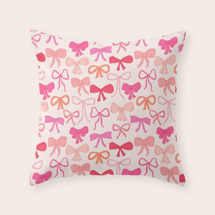 Ribbons and bows sweet coquette style hand drawn pattern Throw Pillow Gallery Image 6