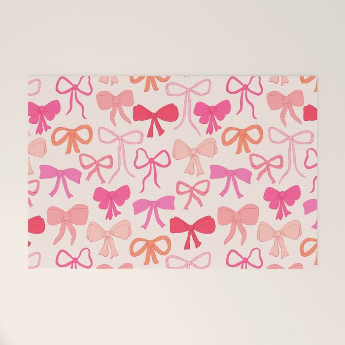 Ribbons and bows sweet coquette style hand drawn pattern Welcome Mat Gallery Image 1