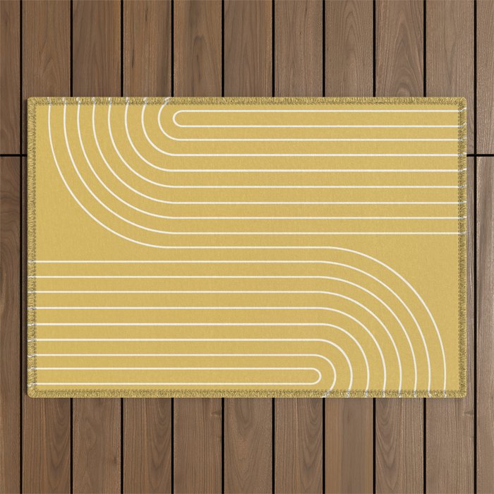 Minimal Line Curvature LXXIII Sunshine Yellow Mid Century Modern Arch Abstract Outdoor Rug Gallery Image 1