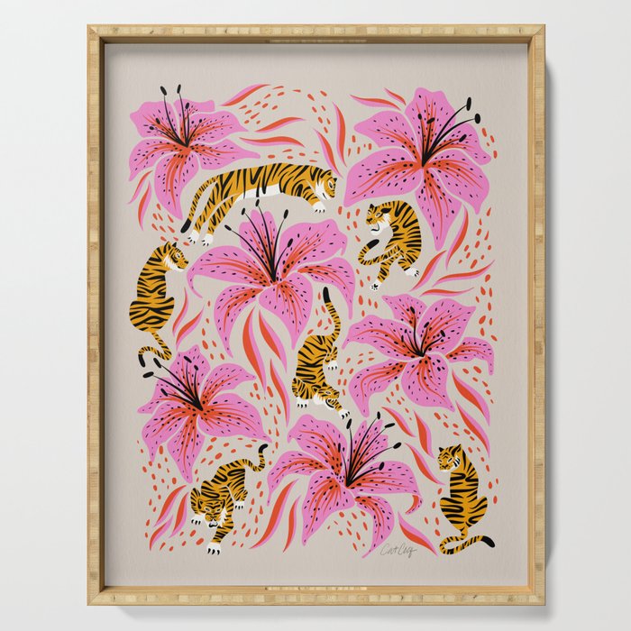 Tigers & Tiger Lilies - Pink & Yellow Serving Tray Gallery Image 1