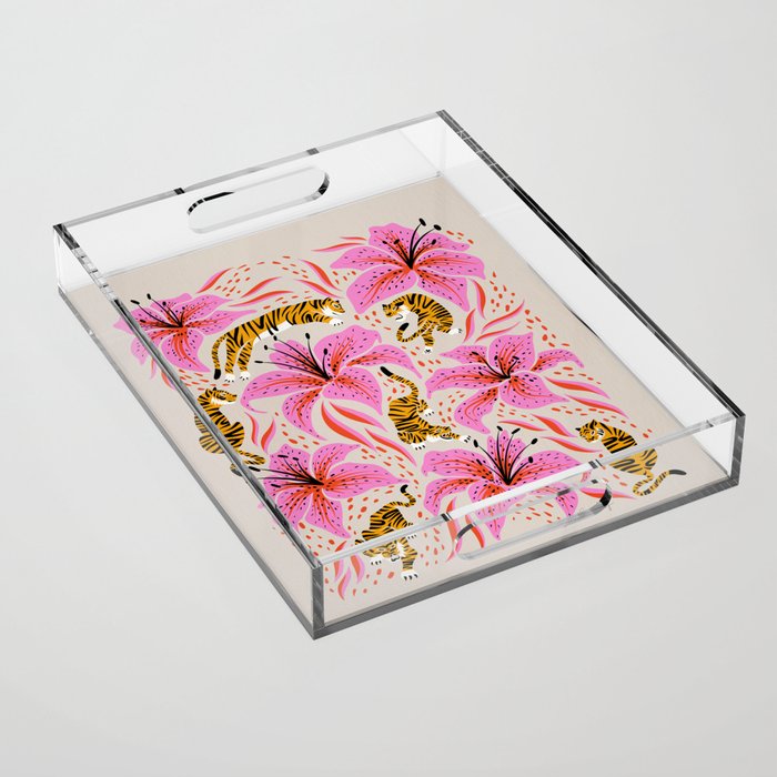 Tigers & Tiger Lilies - Pink & Yellow Acrylic Tray Gallery Image 1