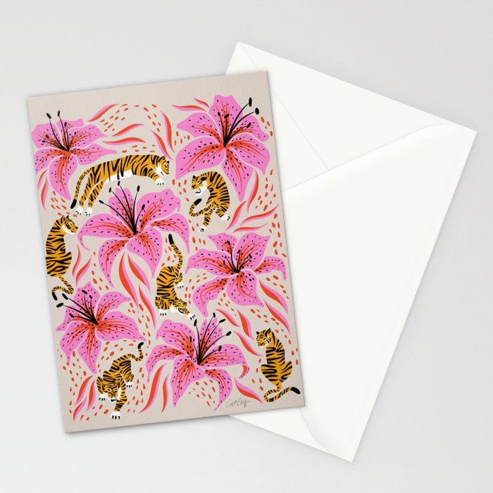 Tigers & Tiger Lilies - Pink & Yellow Stationery Card Gallery Image 2